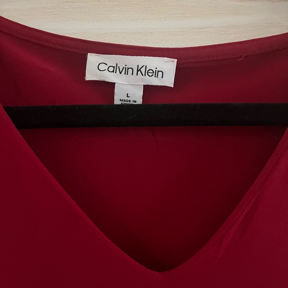 Calvin Klein Deep Red V-Neck Blouse